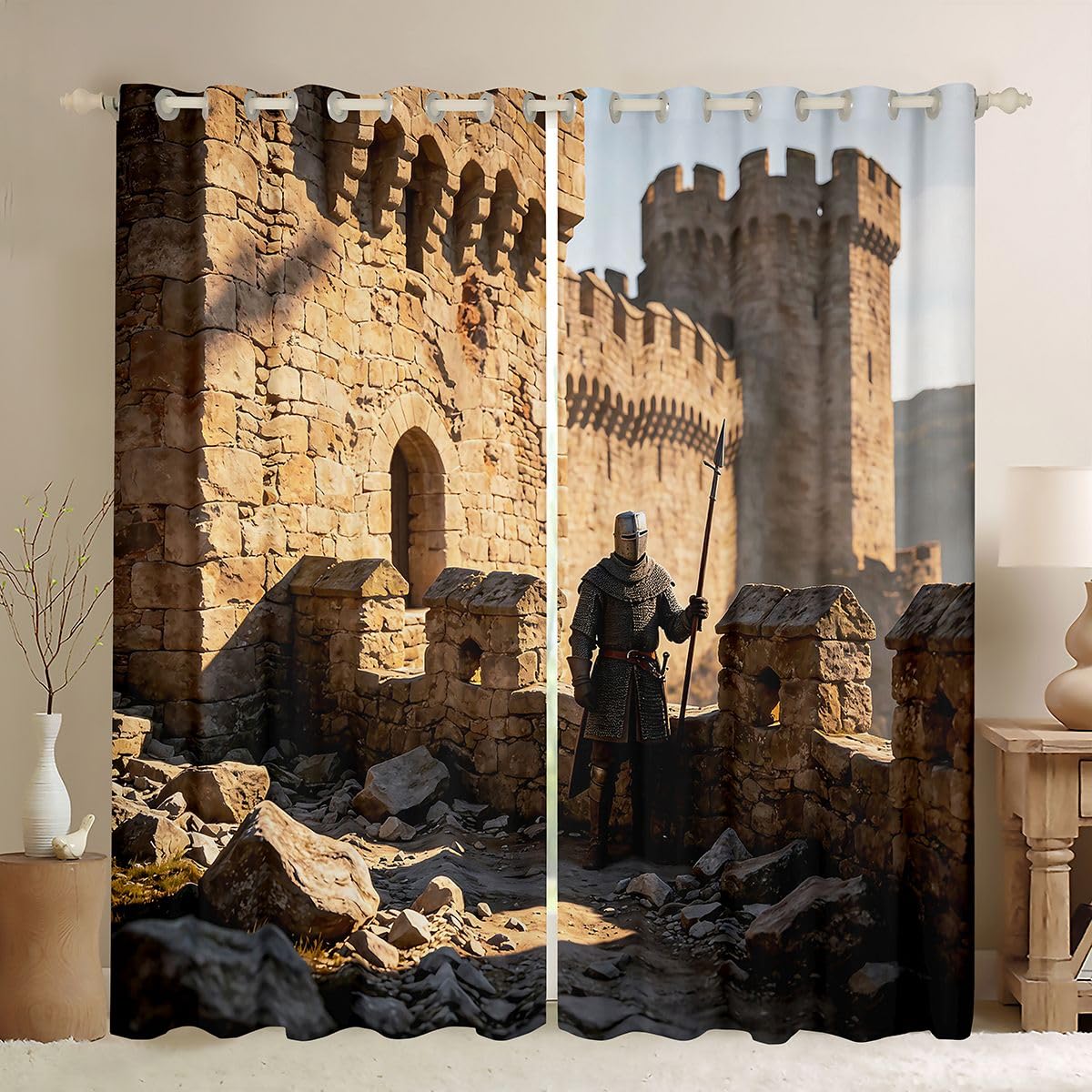 Homewish Lot de 2 Rideau Occultant 117x137cm Château Médiéval