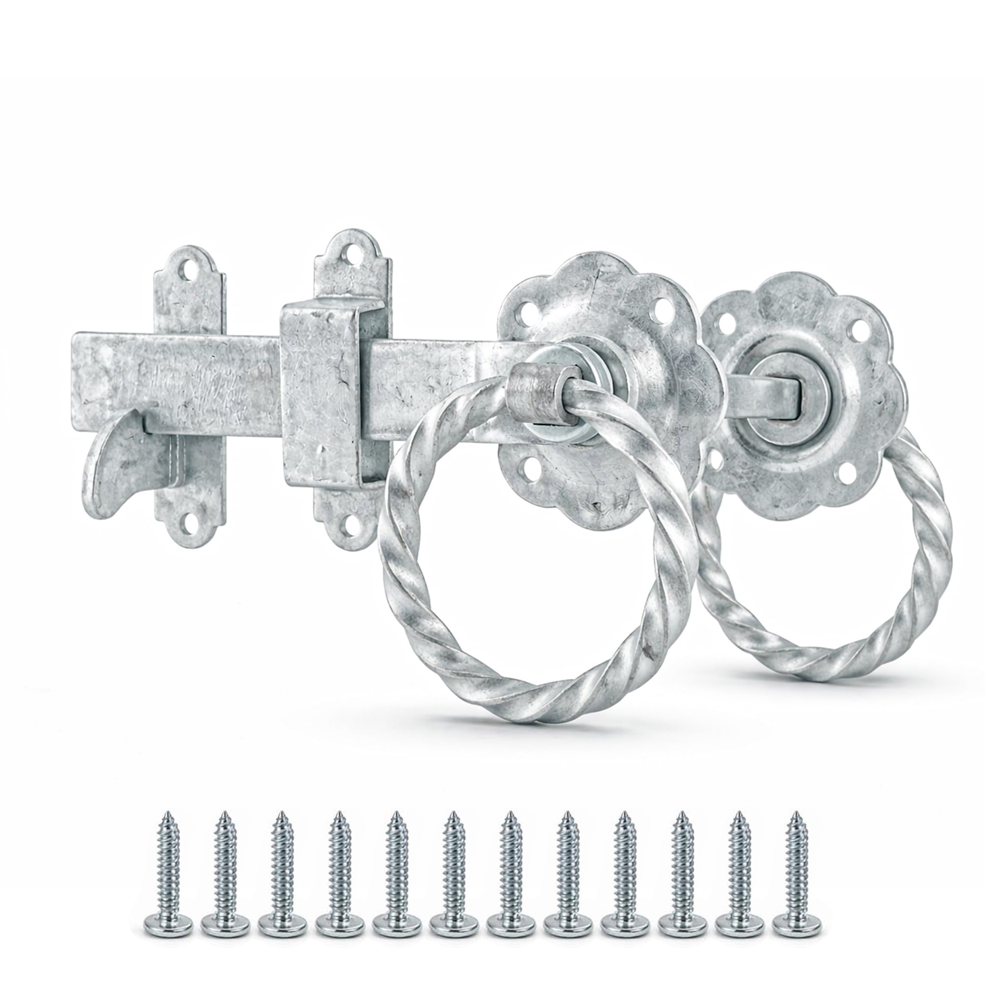 ZAVIA Garden Gate Latch for Wooden Gates | Heavy Duty Hot Dip Galvanised Twisted Ring Gate Latch | 6"/150mm Door Catch and Latch for External Door Lock | Fixing Screws Included