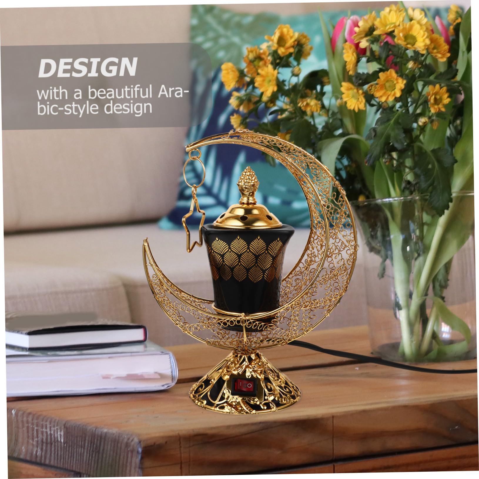 Quemador de Incienso Eléctrico de Cerámica Hogar Calefacción por Carbón y Operación Fácil, Diseño Decorativo Árabe Elegante para Ambiente Aromático
