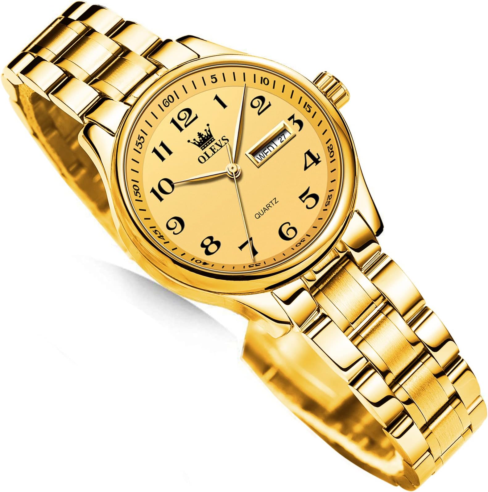 OLEVS Luxury Ladies Watches,Women's Watch with Day and Date,Female Watch for Small Wrist,Gold Stainless Steel Watches for Women,Easy Read Ladies Wrist Watches Waterproof（Adjustable Strap