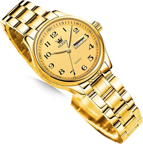 OLEVS Luxury Ladies Watches,Women's Watch with Day and Date,Female Watch for Small Wrist,Gold Stainless Steel Watches for Women,Easy Read Ladies Wrist Watches Waterproof（Adjustable Strap