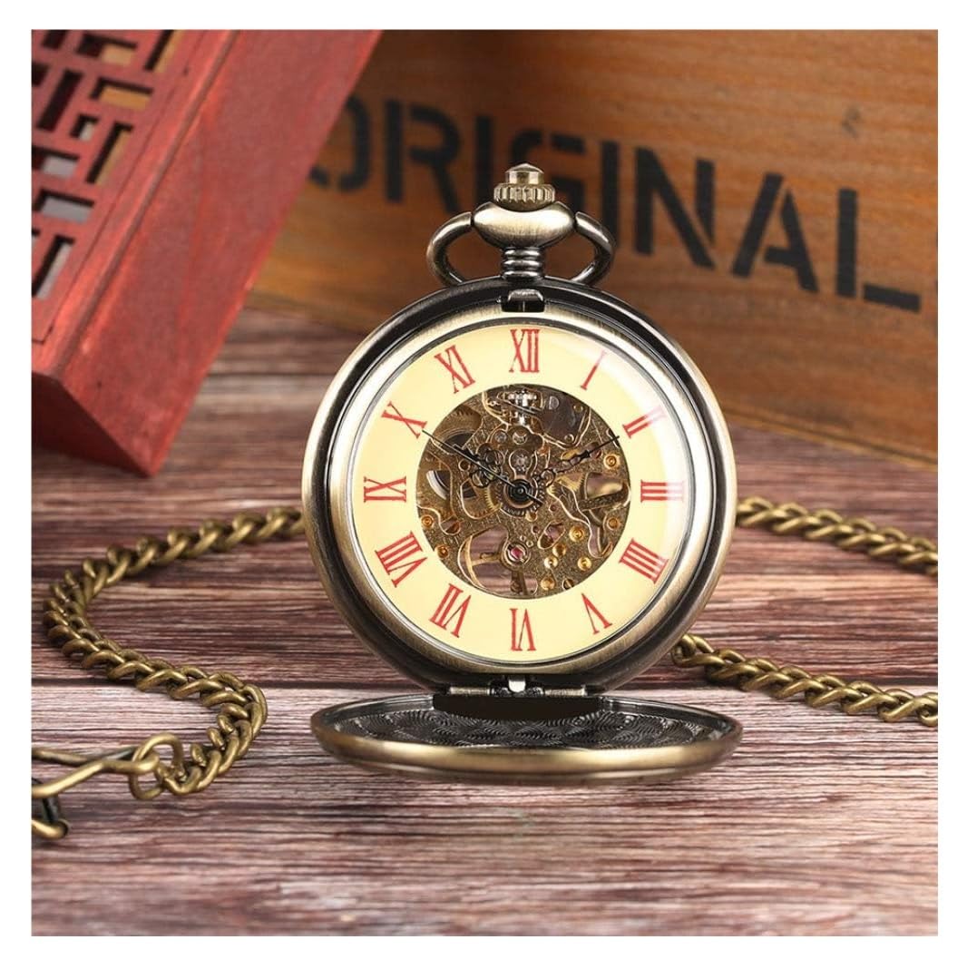 Vintage Zegarek Kieszonkowy Mechaniczny Zegarek Kieszonkowy Ręcznie Nakręcany Cyframi Rzymskimi Retro Stary Steampunk Z Łańcuchem Mężczyzn Elegancki