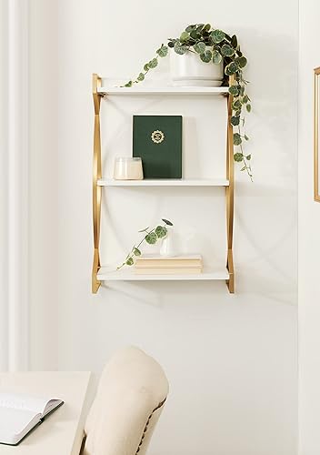 Miniatura 7 de Kate and Laurel Arietta Modern Glam - Estantería de madera y metal de 3 niveles, 18 x 7 x 28 pulgadas, color blanco y plateado, almacenamiento y