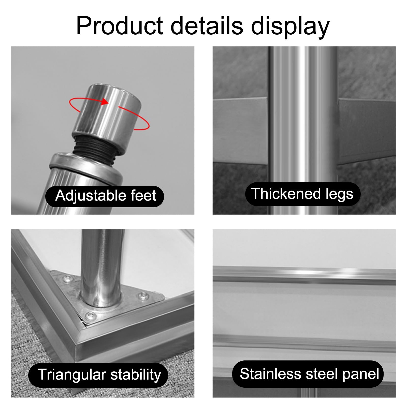 Mesa de trabajo de acero inoxidable con patas ajustables para garaje, hogar, almacén y cocina