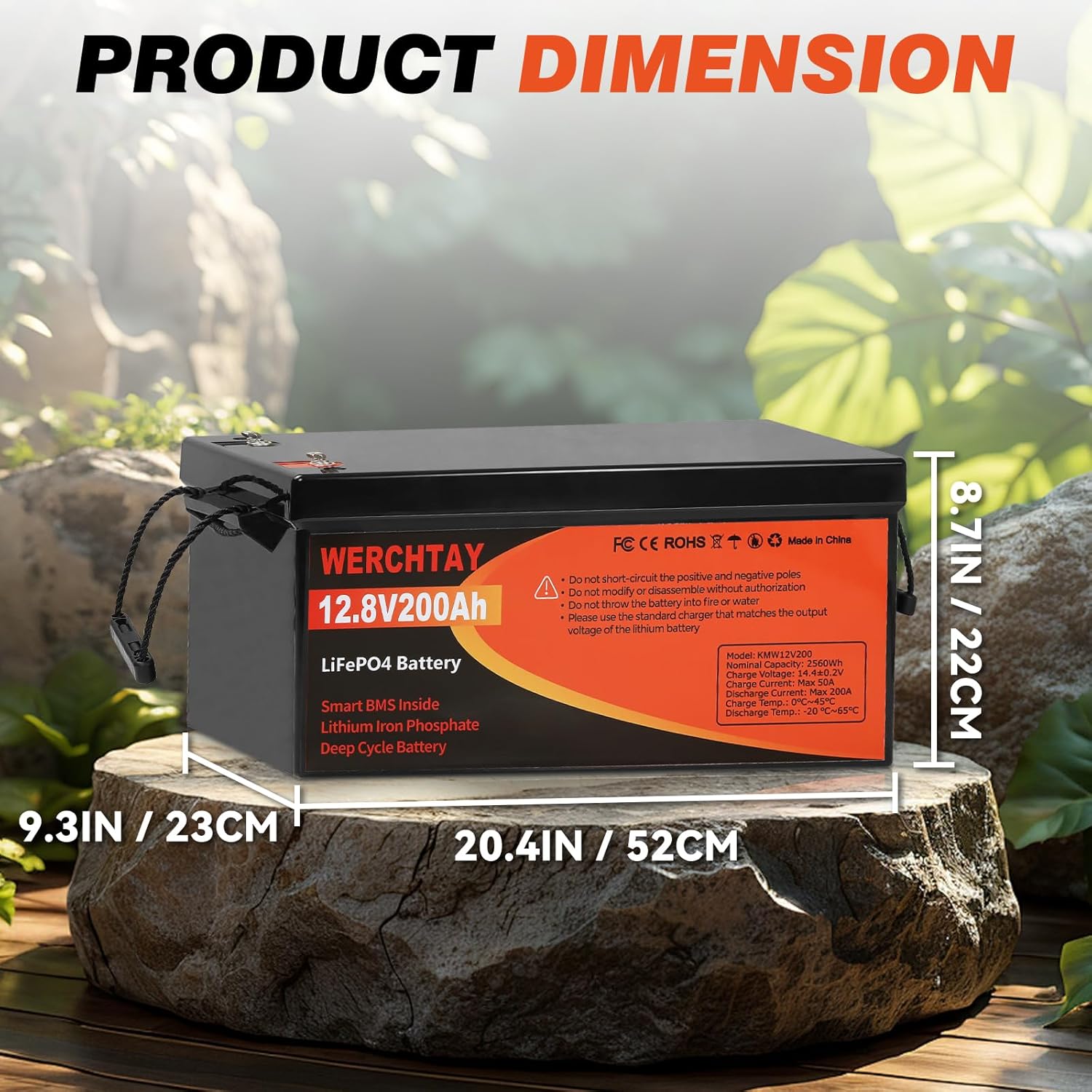 50/100/200/300AH Battery, 12V Lithium Battery Series/Parallel, 50A BMS Up to 10000+ Cycles, Lightweight Small Size, for RV, Marine, Trolling Motor, Solar, Van Life, Back Up Power (200)