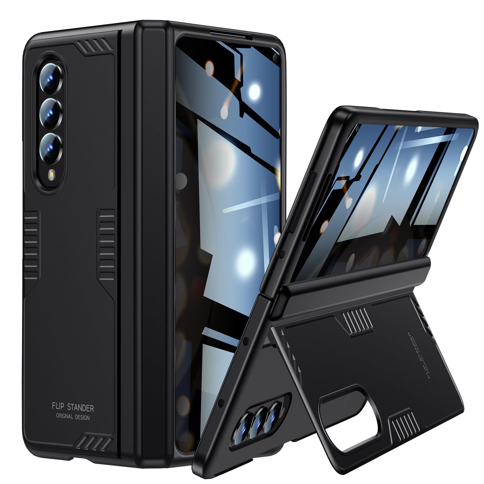 for Samsung Z Fold4 Case: Privacy Screen Protector & Kickstand, Slim Hinge Protection, Wireless Charging Phone Stand Cover for Galaxy Z Fold 4 5G (Privacy Black)ClimeCo Certified