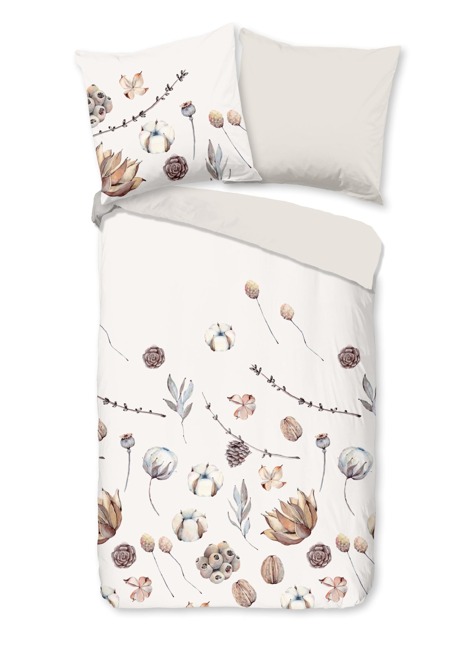 Good Morning Flannel Bed Linen 135 x 200 cm Mirre Branches Natural Reversible Sand 30919