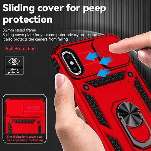 Miniatura 9 de Funda para iPhone X, iPhone Xs, con protector de pantalla de cámara deslizante HD, protección de cámara soporte giratorio magnético funda protectora