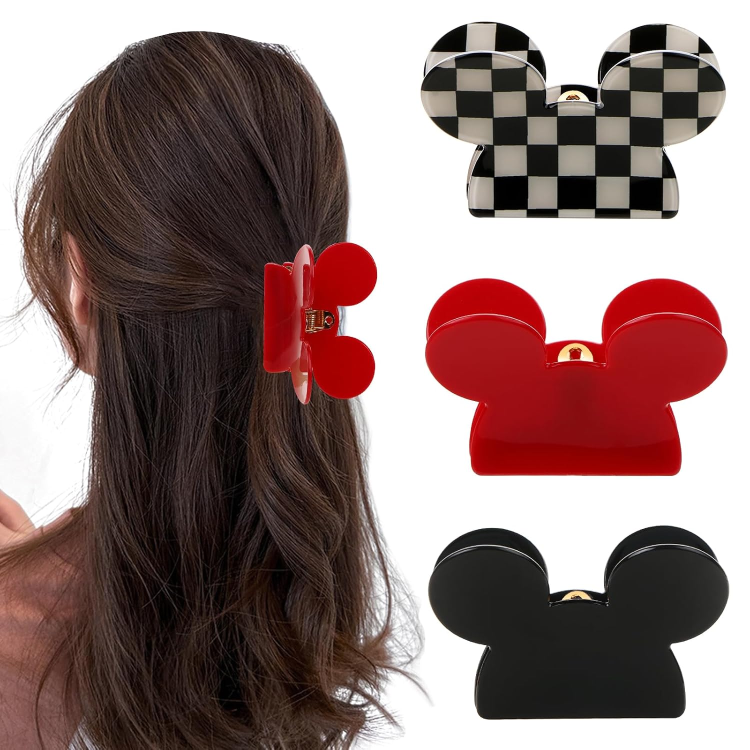 3Pcs Bear Head Hair Claw Clips Acrylic Bear Hair Clip Bear Ears Hair Catch