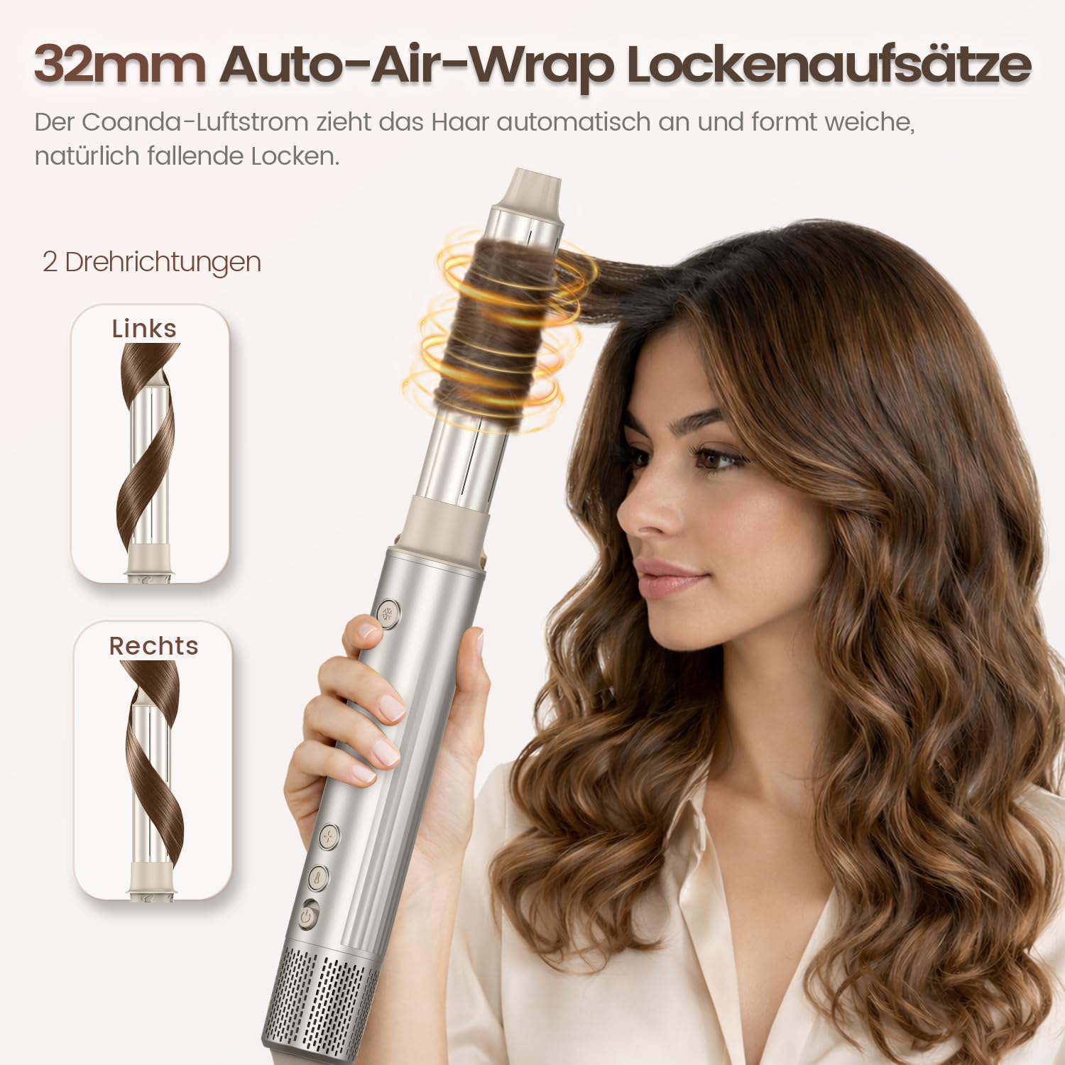 5-in-1 Warmluftstyler & Haartrockner Styling Set– 110.000 U/min Hochgeschwindigkeits-Föhn mit 32mm Auto-Wrap Lockenaufsätzen, Air Styler Warmluftbürste für Locken, Volumen & Glätten
