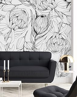 Sponsored Ad - Black and White Protea Wallpaper Peel-and-Stick 125" W x 125" H M1353_125 Wallpaper