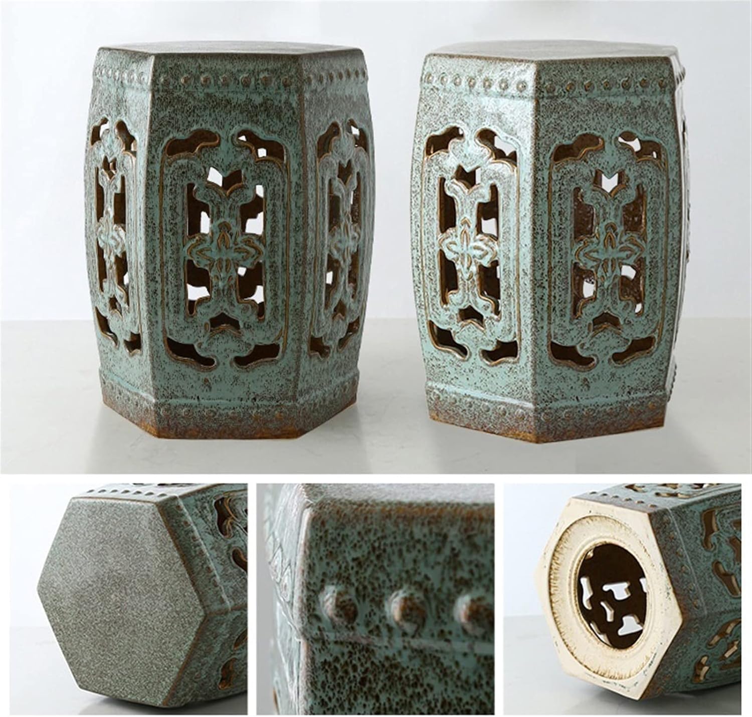 Ceramic Garden Stool, Chinese-Style Kiln Variable Flower Glazed Decorative Porcelain Drum Stool, Suitable for Living Room, Terrace, Garden, Etc. (Color : A)