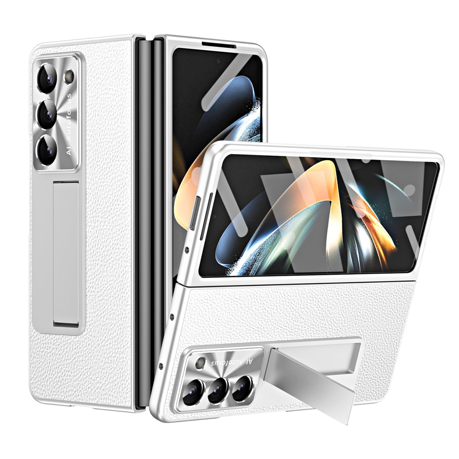 Coque Samsung Galaxy Z Fold 5 évite les bris d'écran avec cuir argenté - 8