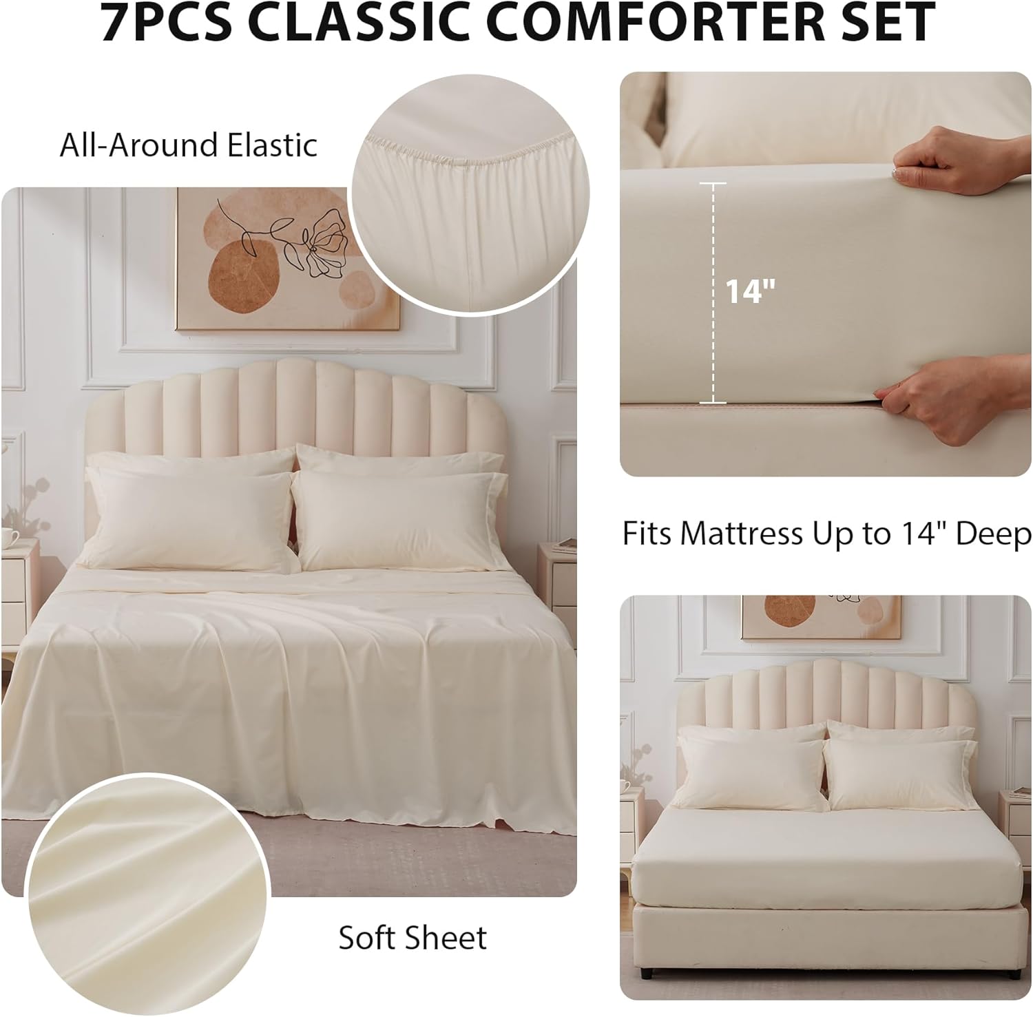 King Comforter Set Beige - Bed in a Bag King Size 7 Pieces, Soft Bedding Set for All Seasons, Premium King Comforter Set with Comforter, Sheets, Pillowcases & Shams - Image 2