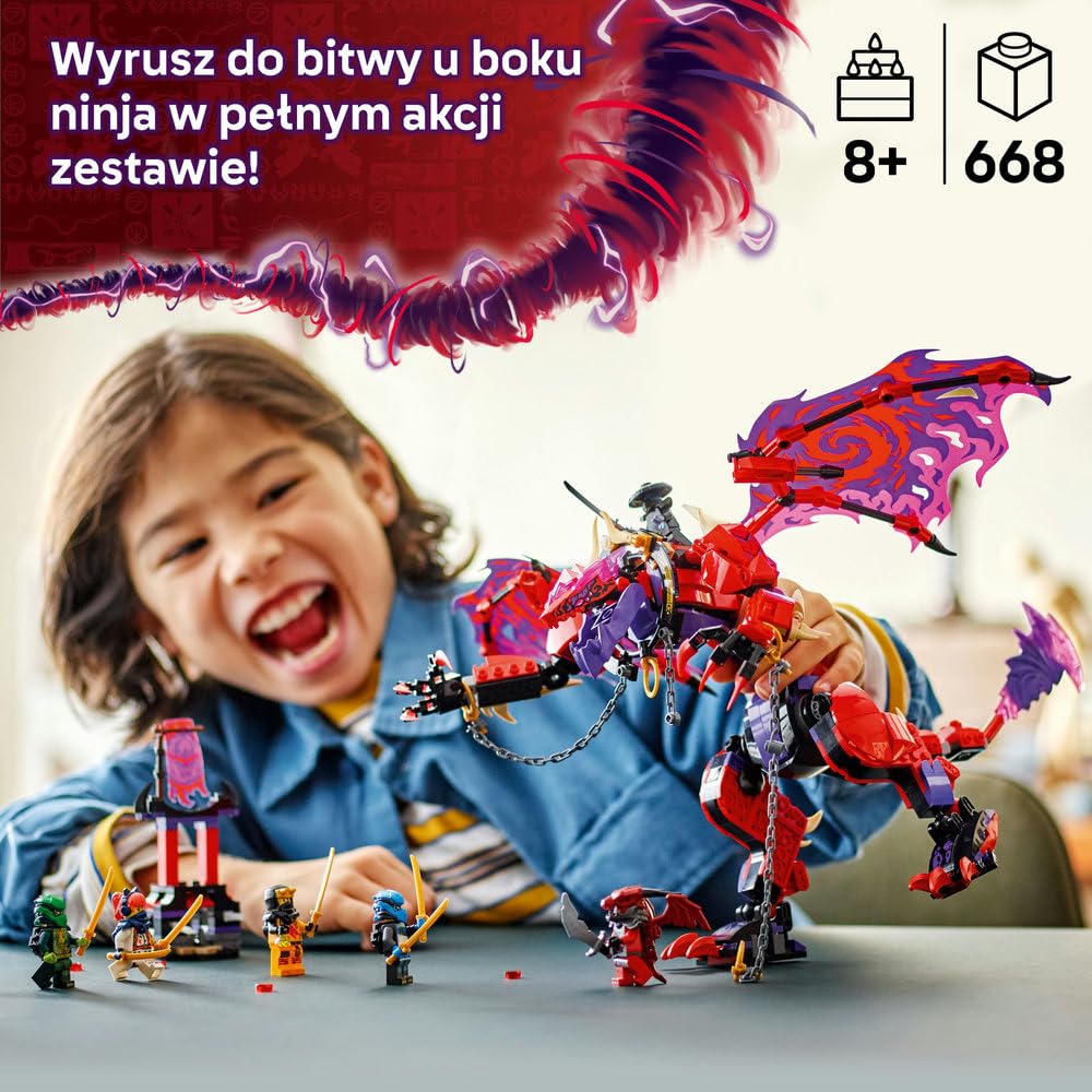 LEGO NINJAGO Smok chaosu Kiełogrzmot 71832 | smok ninja, zabawka akcji, prezent dla chłopca i dziewczynki 8+, przygoda ninja, 668 elementów