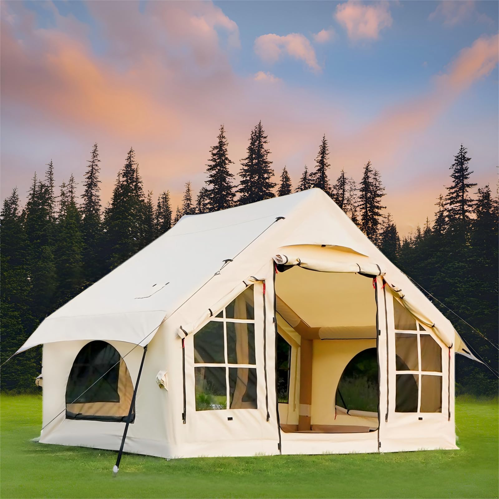 2-4 & 4-6 People Inflatable Tent with Pump, No Assembly Needed Blow Up Air Tent, 4 Season Outdoor Camping Tent, Waterproof Oxford