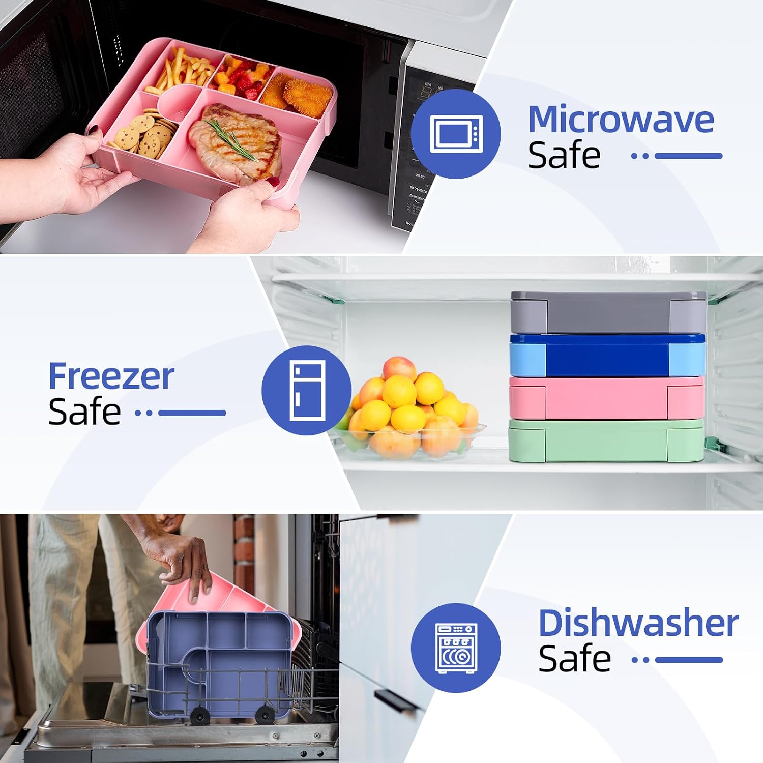 Bento Lunch Box, 1330ML Leak-Proof Bento Box for Adults, Food Container with 6 Compartments and Cutlery Set, BPA Free Snack Box for Office Microwave Dishwasher Safe