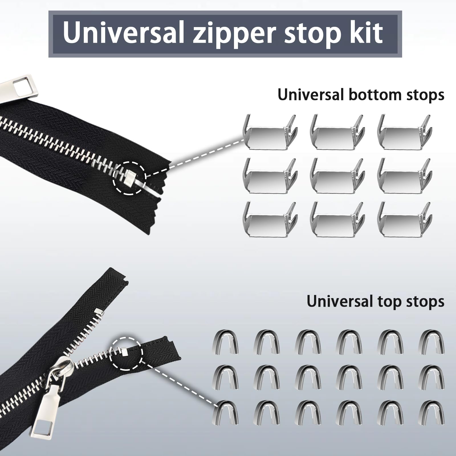 Kit de reparación de cremallera (45 piezas), kit universal de reemplazo de cremallera #5, reemplazo de tirador de cremallera, kit de reparación de cremallera para chaquetas, abrigos, botas, mochilas,