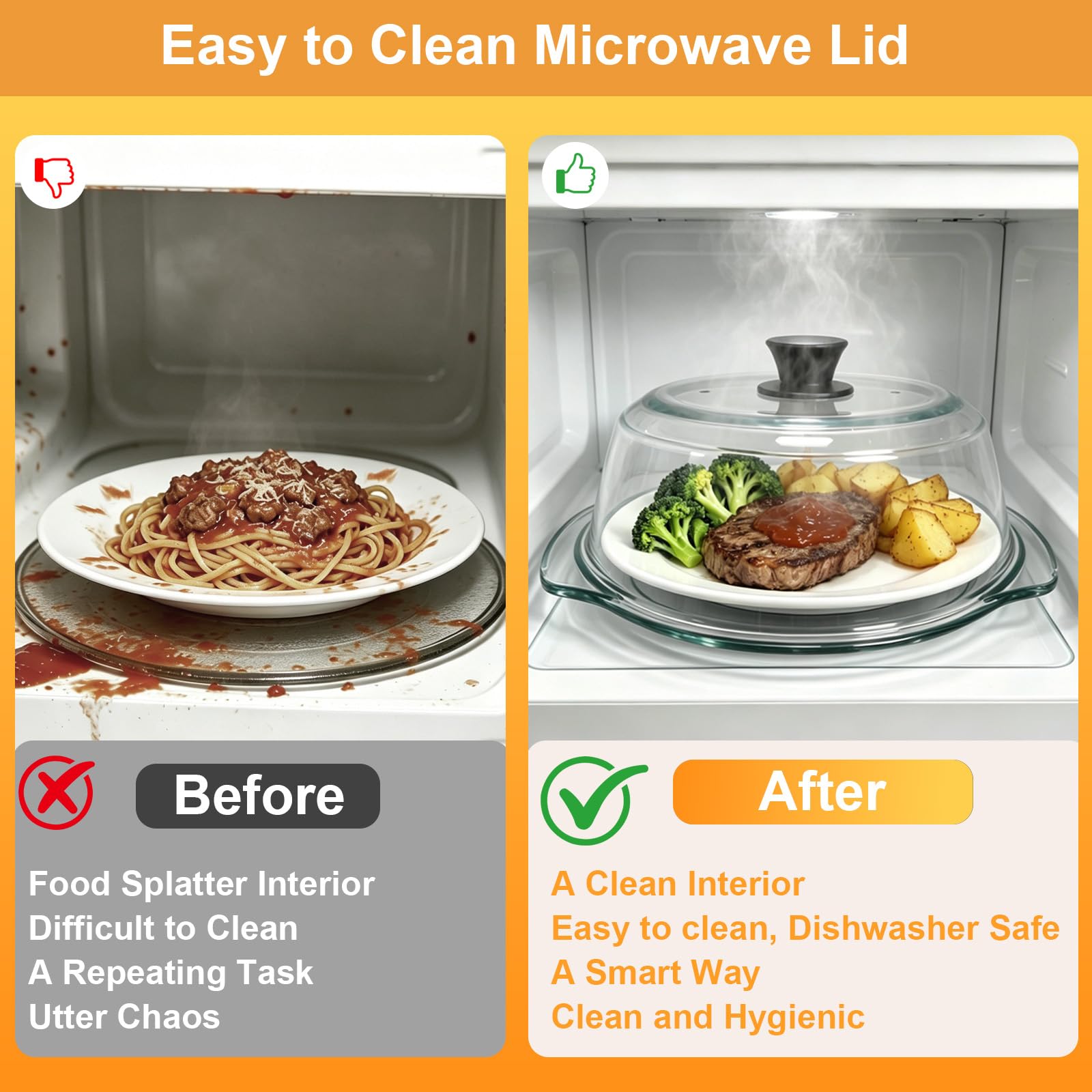 Cubierta de Vidrio para Tapa Microondas para Alimentos: Protector Antisalpicaduras con Asas de Silicona & Alfombrilla de Silicona-Tapa Microondas Cristal con Doble Orificio de Ventilación-Para Platos