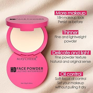 Pressed Powder Compact, Oil Control Brighten Skin 6 Colors Face Powder, Whitening Highlighting Face Makeup Tools for Women Girls (CG04)