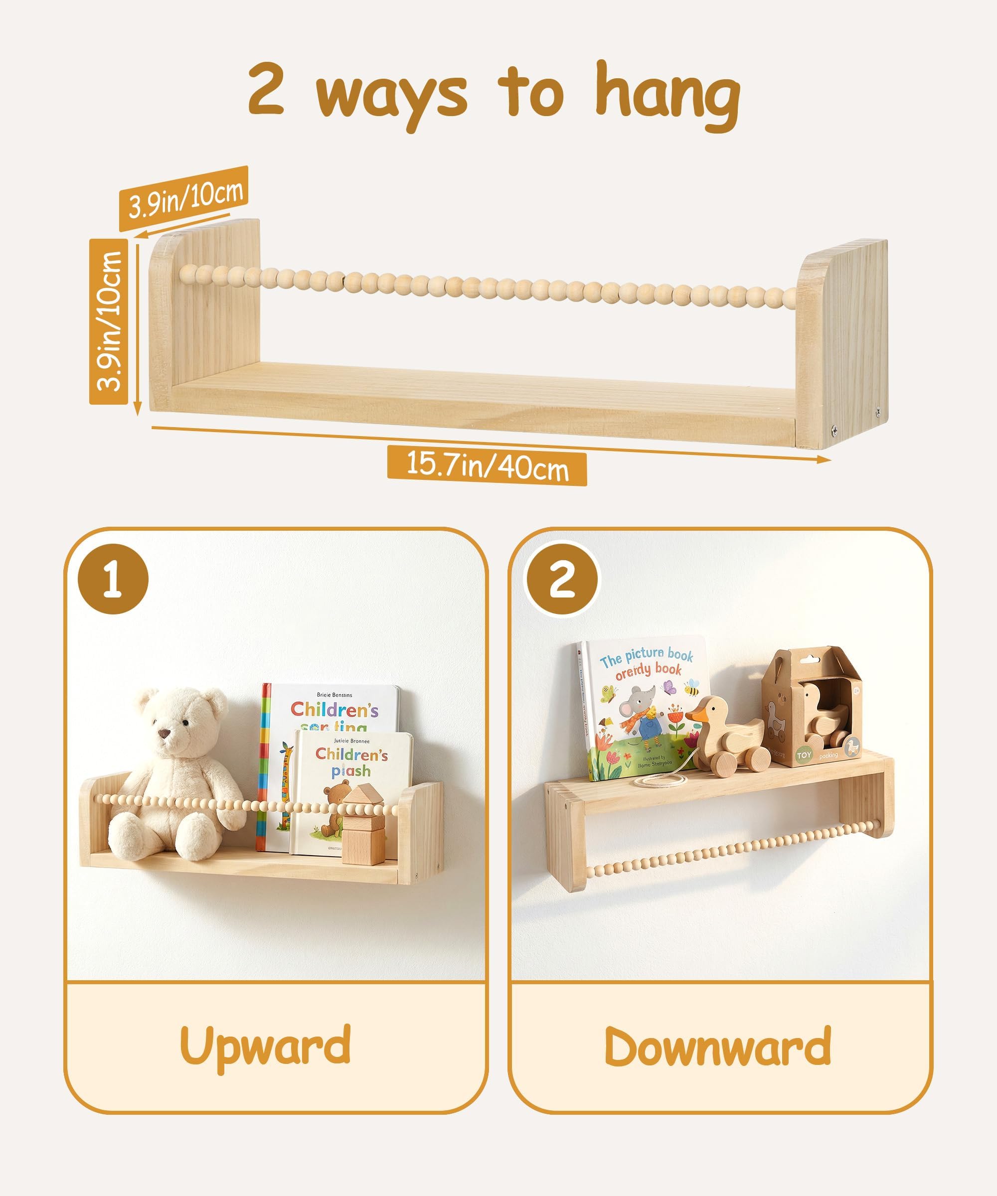 Estantería de pared de madera para habitación de los niños, juego de 3 estanterías flotantes, estantería de almacenamiento para niños, baño y sala de estar