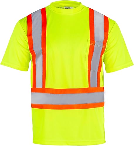 Miniatura 2 de JORESTECH Camisa de trabajo de seguridad de manga corta, rayas reflectantes de dos tonos de alta visibilidad, cumple con ANSI, paquete de 5,