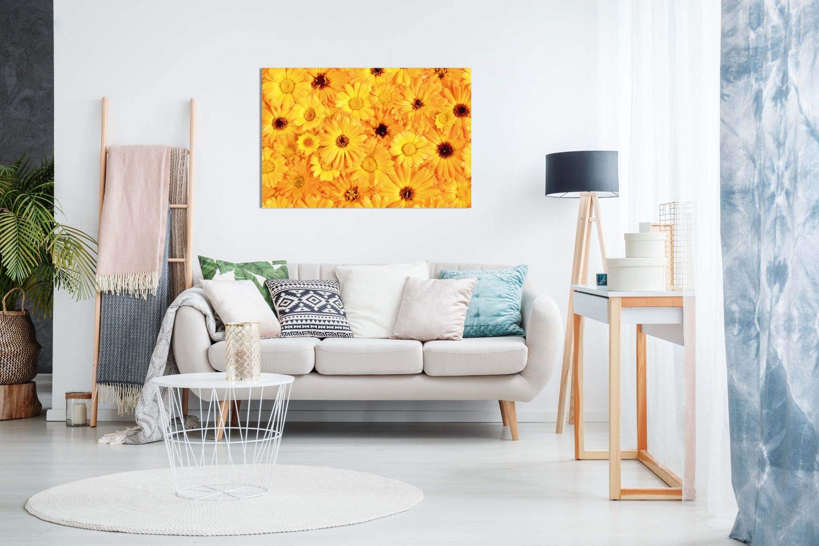 Amazon.co.jp: オレンジ&イエロー 花 キャンバス ウォールアート