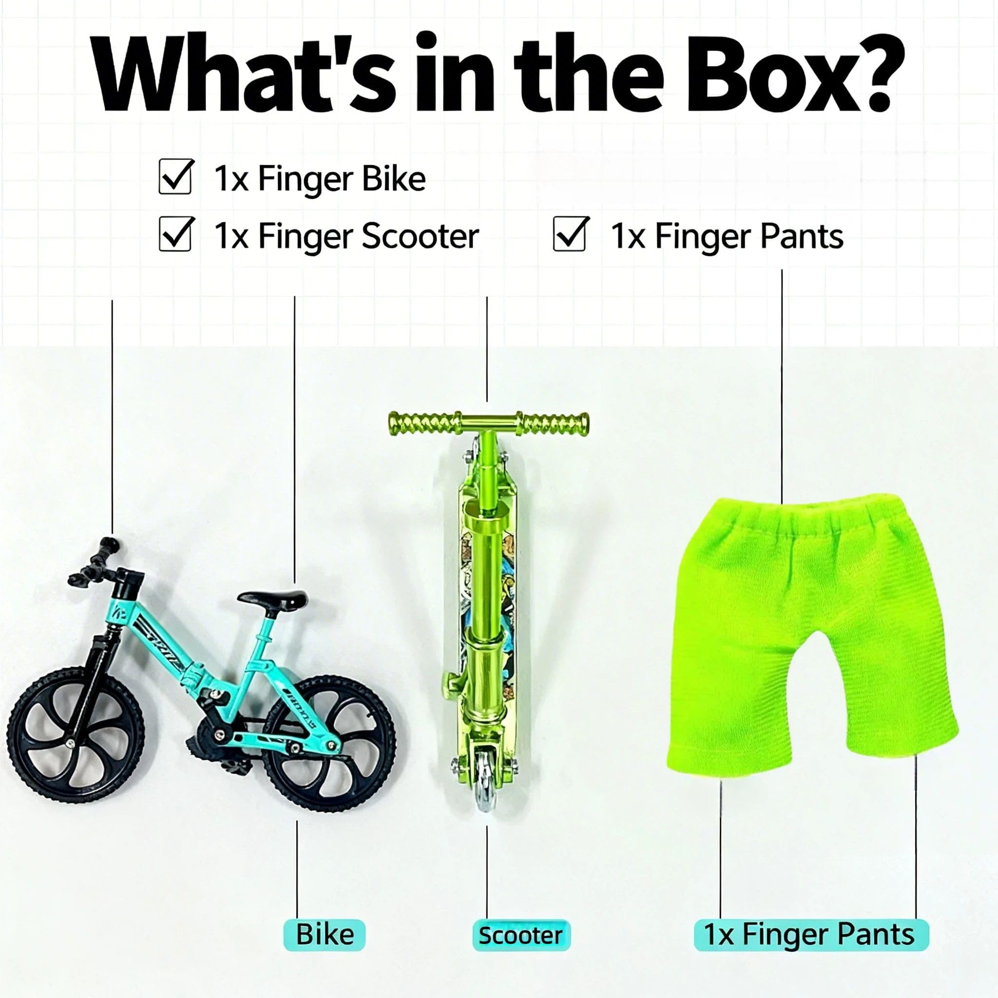 Copbopwn Metal Finger Scooter Set Interactive Detachable Finger Skateboards with Pants Shoes for Kids Adults Mini Two Wheel Finger BMX for Finger Tricks Training Desk Decor Party Favours (Set 2) - Image 3