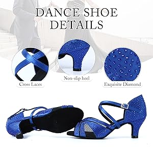 Scarpe Da Ballo Latino Donna Per Salsa, Tango, Bachata - Tacco 5/7.5/9 Cm, Suola In Pelle Scamosciata - Foto 3