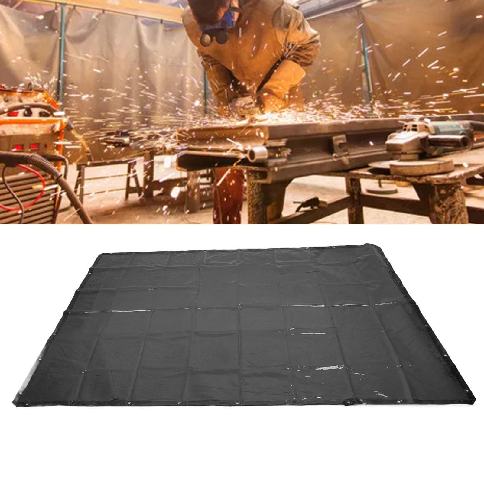 Welding Screen with 32 Cable Ties, 5.71 x 7.68ft Welding Curtain Screens, Flames Resistants Welding Protecting Screen Moveable Professional for Workshop Industrial