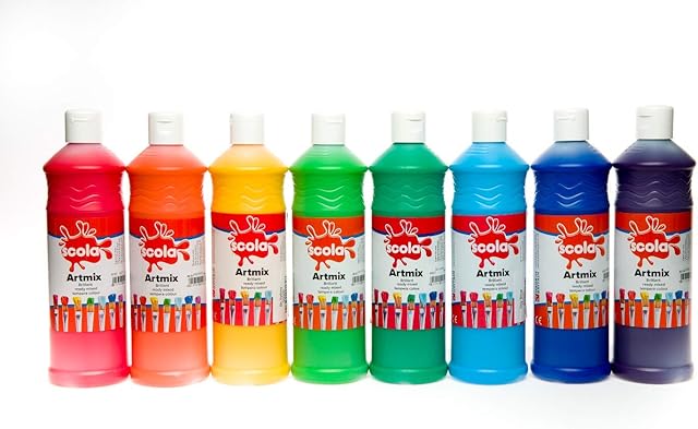 scola | Artmix Paint Set | 8 x 600ml Rainbow Paint for Canvas, Wood, Glass, Fabric | Non-Toxic, Made in UK, Gluten & Wheat free | Colourful Creative Art & Crafts for all ages!