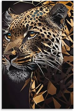 Geometric Jaguar Wall Art Abstract Jaguar Painting Black And Gold Jaguar Wall Art Poster -Print Or C Canvas Wall Art Print Poster For Home School Office Decor Unframe-style 12x18inch30x45cm