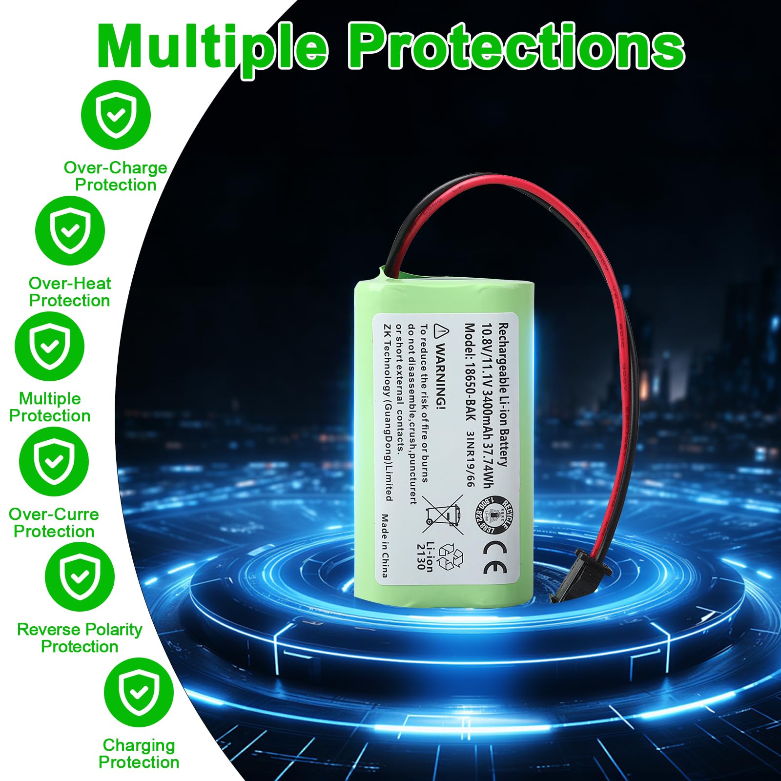Bateria 3400 mAh, kompatybilna z Vactidy T6 T7 T8, Vactidy LS001-02, Lefant M501, Ecovac CEN330 CEN331, Cecotec Conga Slim 890 Robot odkurzający [10,8 V/37,74Wh]