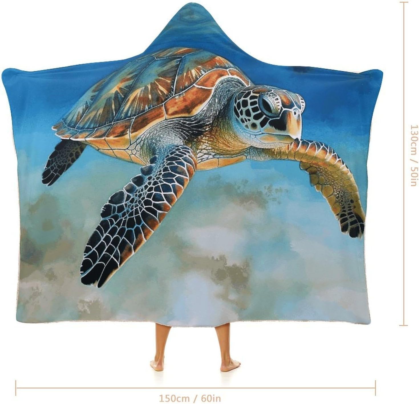 Sea Turtle Wearable Hooded Blanket, Ultra Soft Arctic Velvet Cape Cloak Unisex - Cozy Wearable Blanket