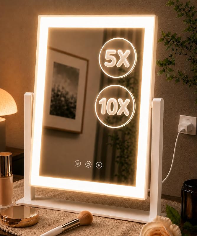 Espelho para Maquiagem com Iluminação DECADENCE, 17,3 x 13 polegadas, Aumento 10X/5X