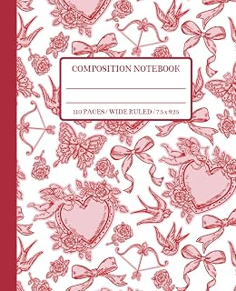 Coquette Toile Composition Notebook: Red and Pink Wide Ruled Vintage Style for Girls, Teens and Students