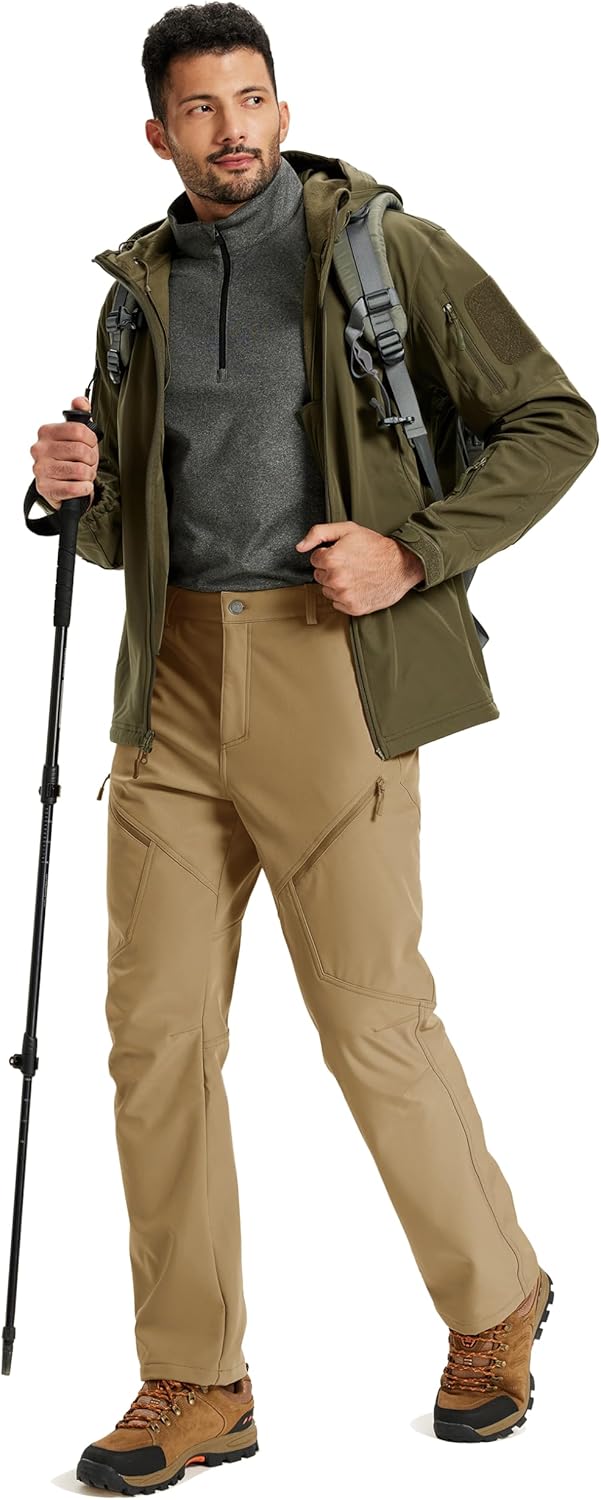 TACVASEN Men's Winter Hiking Pants Fleece Lined Waterproof Softshell Snow Ski Insulated Work Cargo Pants with 6 Zip Pockets - Image 6