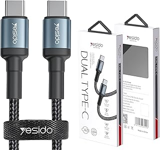 كابل Next Store CA 78 بقدرة 100 واط USB-C إلى USB-C بطول 1.2 متر – سلك مجدول نايلون للشحن السريع ونقل البيانات عالي السرعة متوافق مع جميع أجهزة USB Type-C