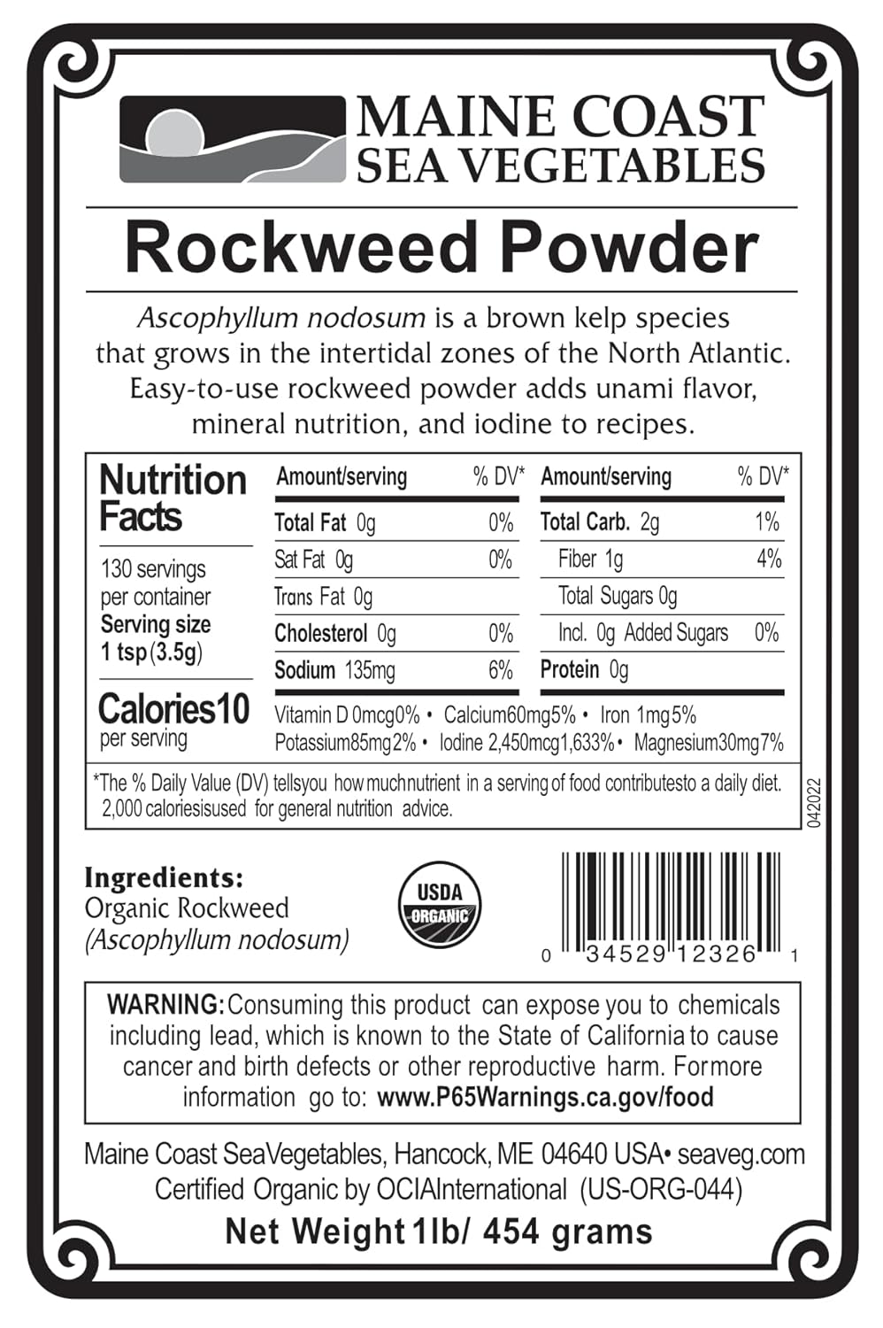 Rockweed Powder - Wild Atlantic - Organic Seaweed - Maine Coast Sea Vegetables - 1 Pound