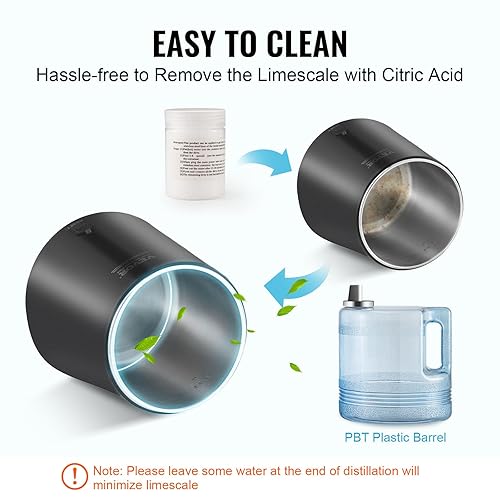 Miniatura 6 de VEVOR Destilador de agua, filtro purificador de agua pura de 4L 1.05 galones para encimera del hogar, máquina de agua destilada de 750 W, destilador