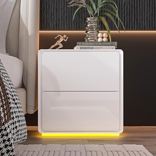 Miniatura 8 de Homsee Juego de 2 mesitas de noche con 2 cajones y ligera, moderna mesa auxiliar versátil con bordes redondos para dormitorio, sala de estar, color