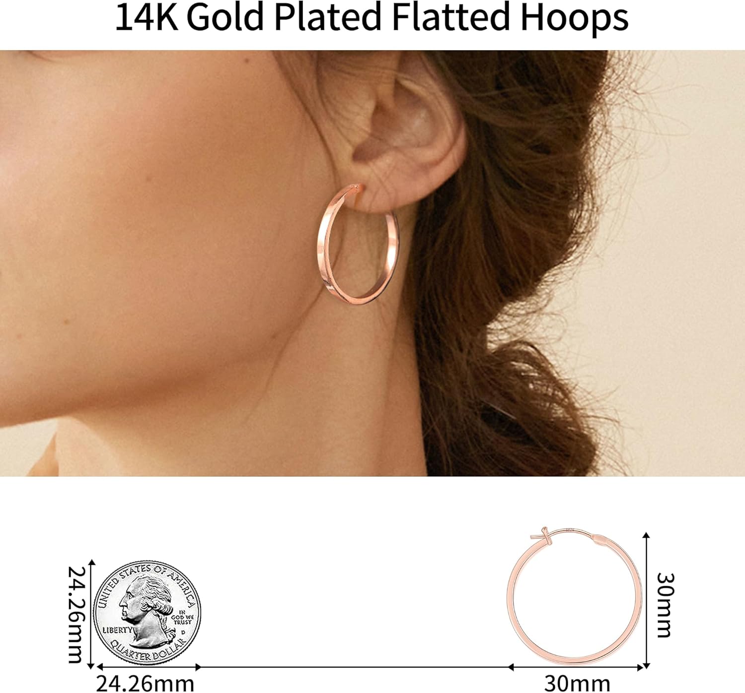 Gacimy Flatted Hoop Earrings for Women 14K Gold Plated with 925 Sterling Silver Post - Image 7