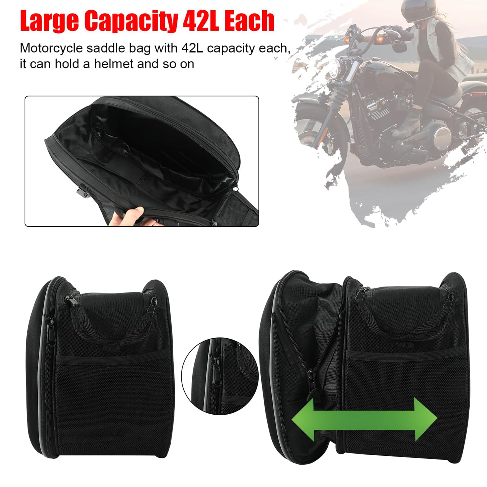 Maletín lateral de motocicleta, bolsa de sillín de motocicleta genérica | bolsa de almacenamiento extensible para cuero de la PU, bolsa de equipaje impermeable, bolsa trasera de gran capacidad, 2