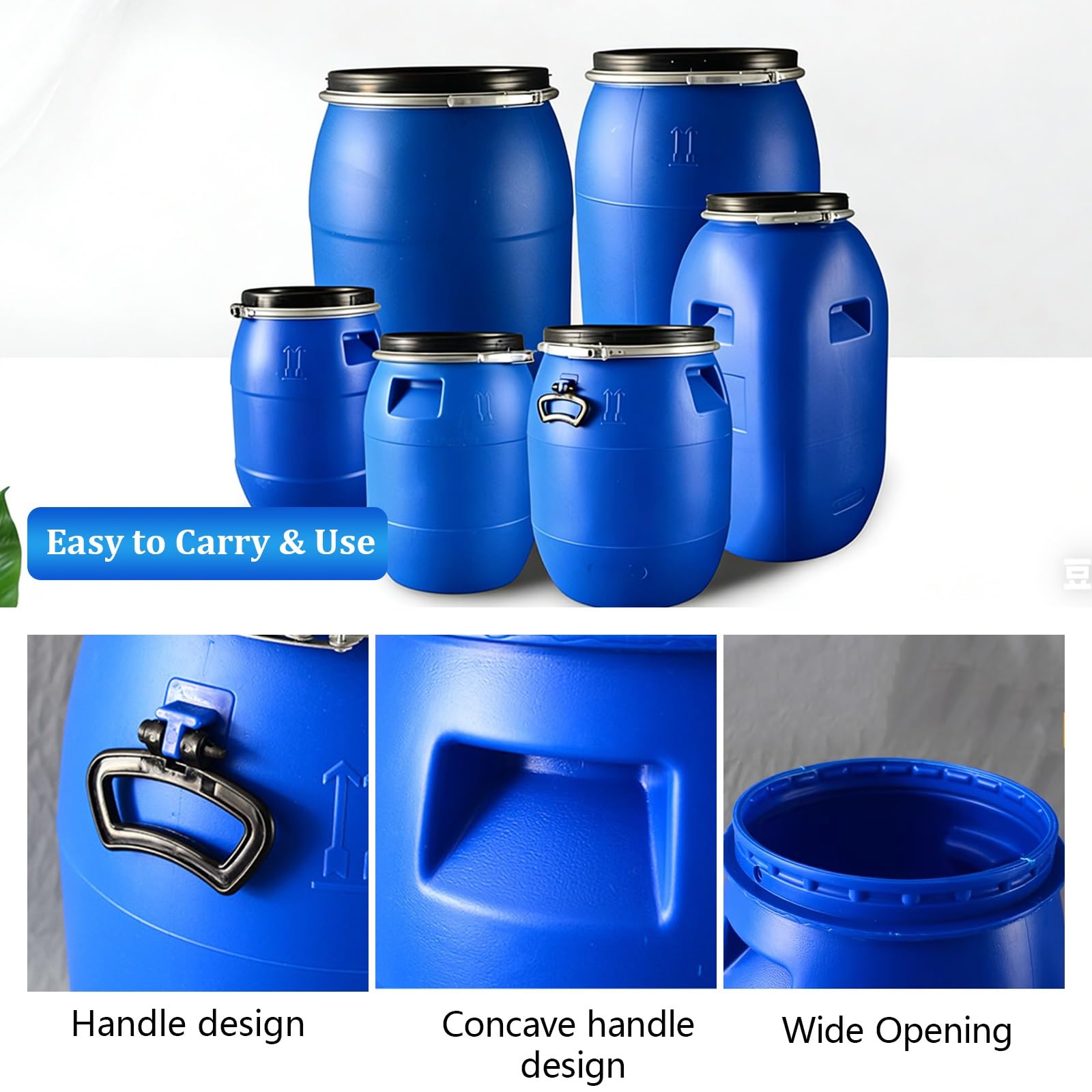 Barril de Plástico con Tapa Azul Barril Grande de Plástico Barril Abierto con Tapa y Anillo de Cierre Barril de Agua para Transporte y Envío Contenedor Industrial Hermético(30L)