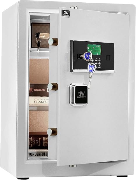TIGERKING Safe Box,Home Safe,Large Security Box with Double Safety Key Lock and Password for Money and Document,3.7 Cubic White