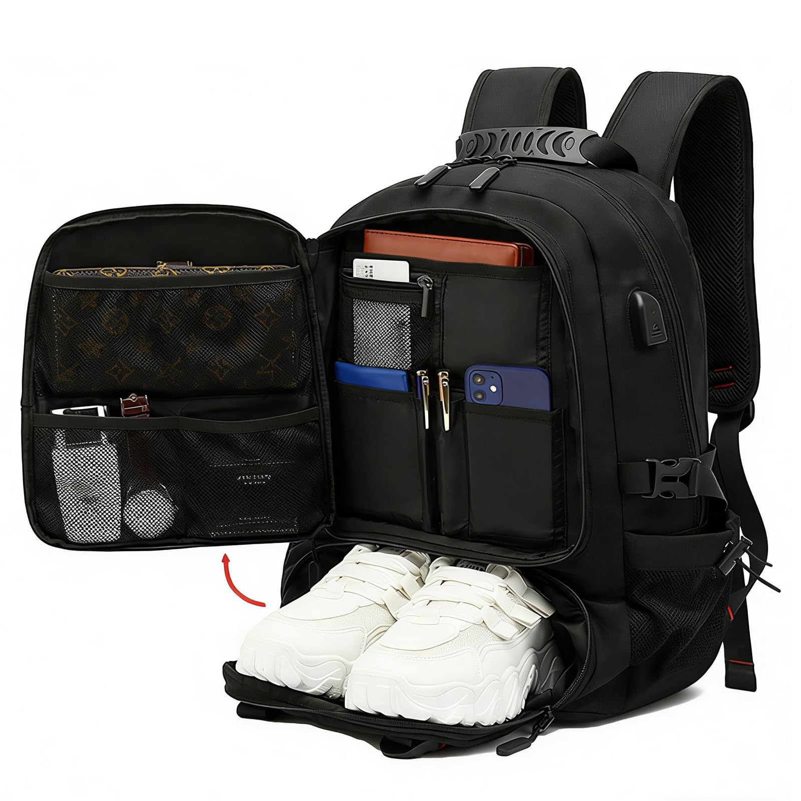 Large Laptop Backpack with Shoe Compartment, 80L Oxford Cloth Suitcase Waterproof Rucksack 17 Inch, Travel Outdoor Hiking School Gym Work College Bags for Men Women-image-39