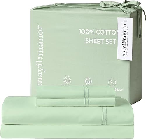 Sábanas de Cama de Algodón 100% Natural  Juego de Sábanas Cal King de Tejido Satinado de Una Sola Capa de 500 TC  Ropa de Cama Sólida Transpirable e