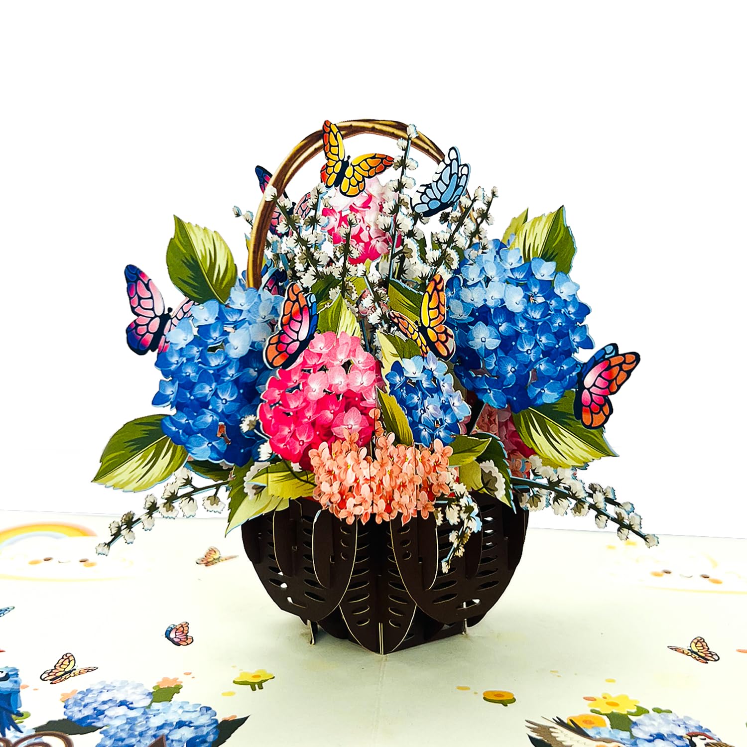 CUTE POPUP - Hydrangea Basket Pop Up Card - Thank You, Birthday, Thinking of You, Get Well, Valentine's Day, and Mother's Day Greeting Cards for Women