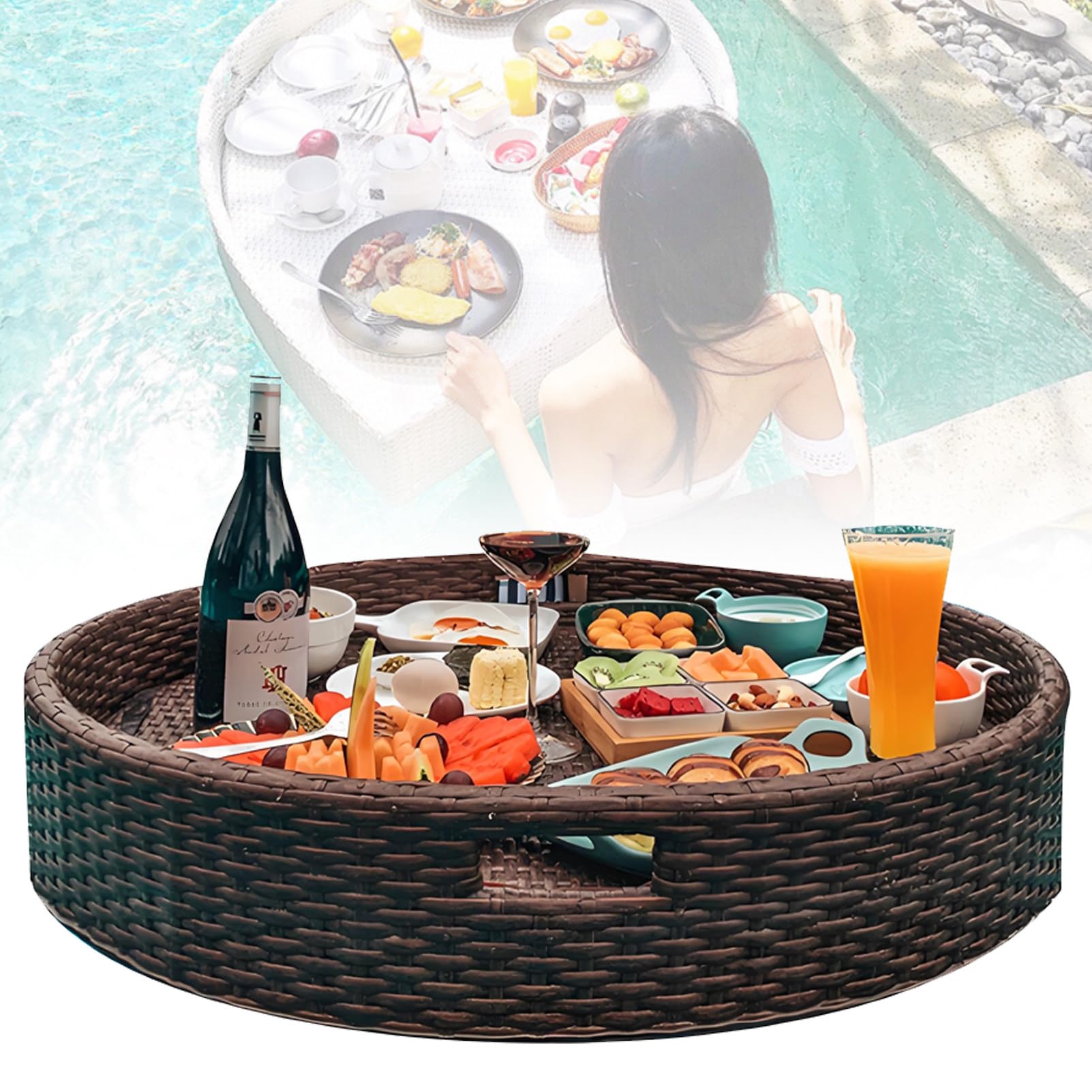 Plateau de petit déjeuner flottant pour piscine et brunch estival 80cm