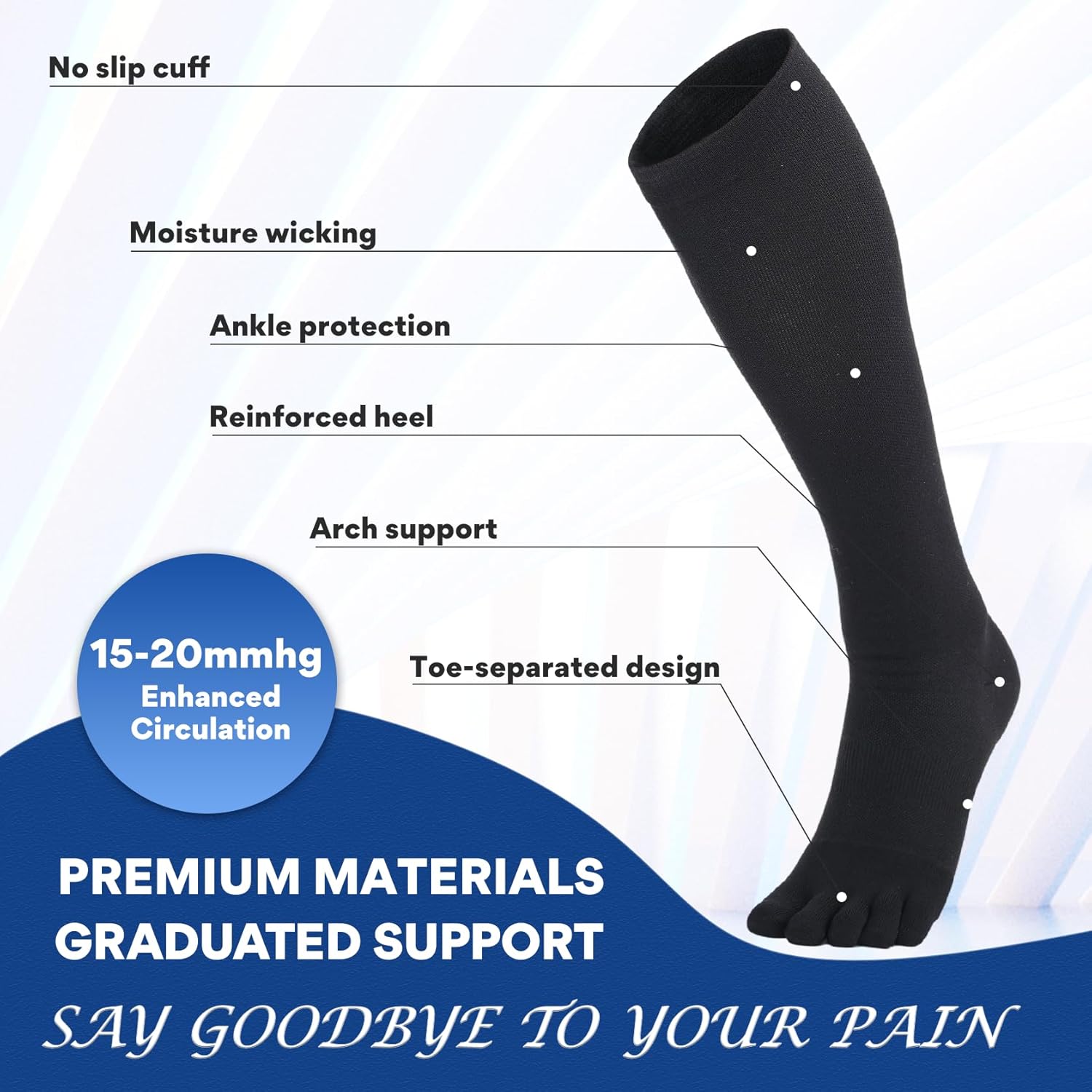 Knee High Compression Socks Cool-max Toe Socks Moisture Wicking Graduated Support for Running,Travel,Flight - Image 3